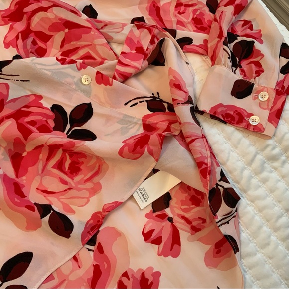 Kate Spade Live Colourfully Blouse Pink Floral Pattern Size M - Picture 6 of 8